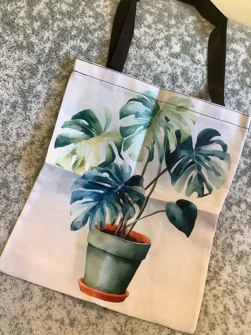 Tropical Botanical Potted Philodendro Monstera Poly Canvas Tote Bag NWT 13.5x16”